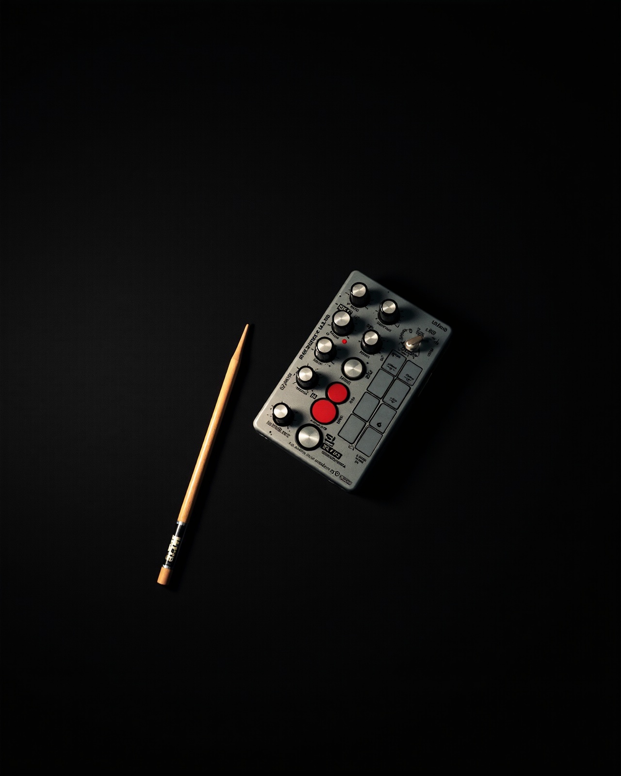 Vintage drum machine in dramatic studio light